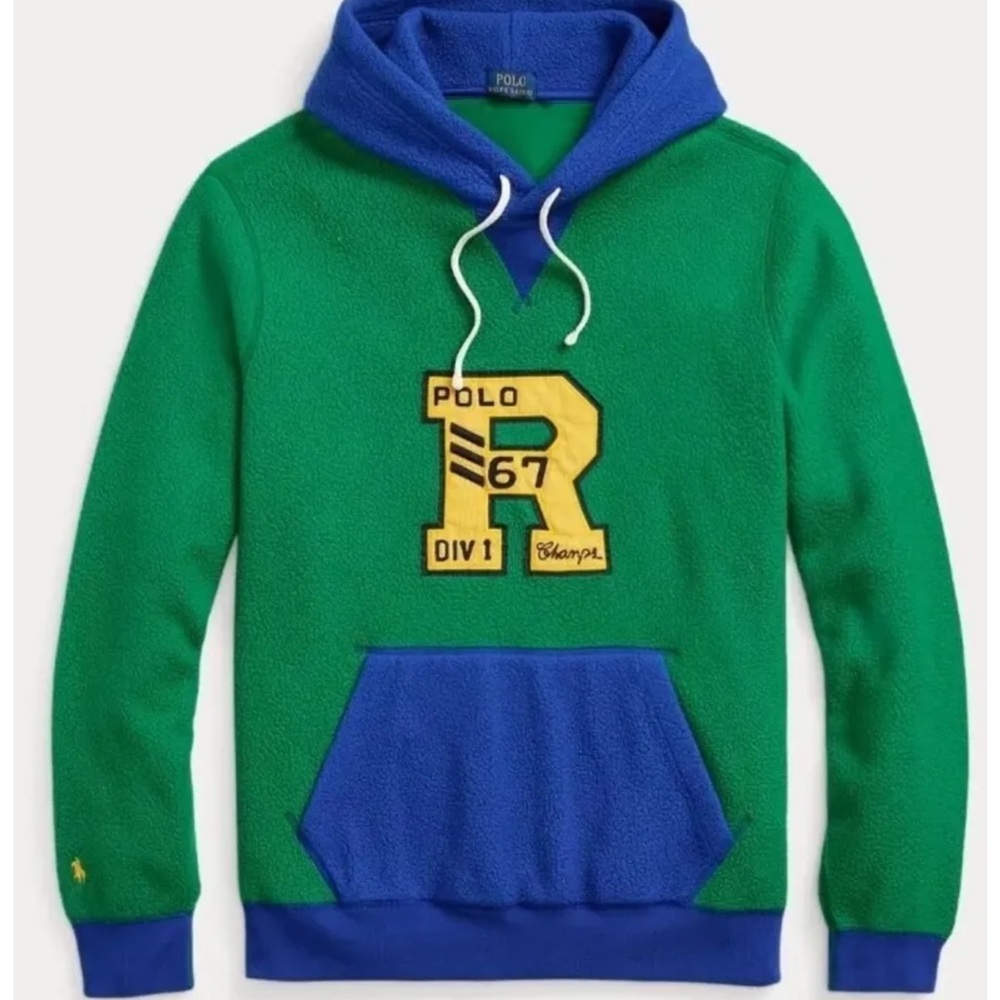 Polo‎ Ralph Lauren Men Size 2XB Brushed Face Nylon Spellout Fleece Hoodie Swe…
